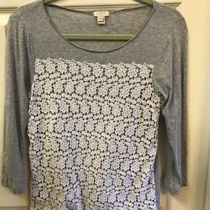 J Crew grey TEE lace front S Adorable!